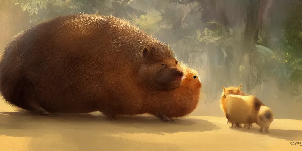 Prompt: A fat Chinese hybrid with a capybara, artwork by Craig Mullins,Movie poster, detailed, trending on artstation