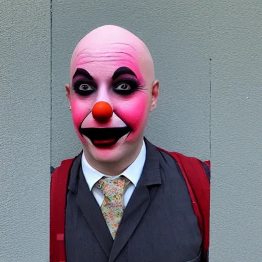 Prompt: a bald doctor wearing clown makeup