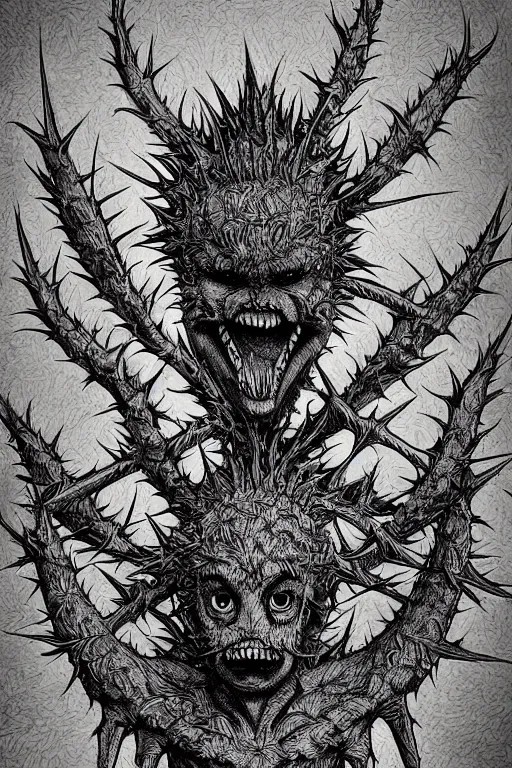 Image similar to thistle monster humanoid figure, symmetrical, highly detailed, digital art, needles, thorns, sharp focus, trending on art station, kentaro miura manga art style