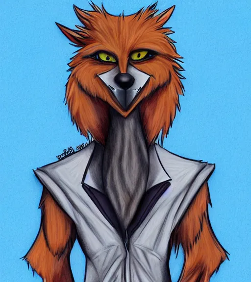 Image similar to expressive stylized master furry artist digital colored pencil painting full body portrait character study of the anthro male anthropomorphic sergal fursona animal person wearing clothes by master furry artist blotch