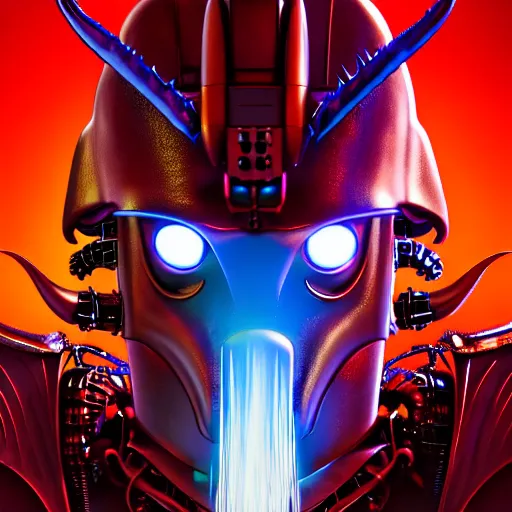 Prompt: UHD photorealistic studio portrait of a robot Devil with hyperrealistic Devil wings, futuristic robot devil, exotic alien features, robotic enhancements, Tim Hildebrandt, Wayne, Amano, Barlowe, Bruce Pennington, donato giancola, larry elmore, , masterpiece, trending on artstation, , cinematic composition, dramatic pose, studio lighting, sharp, crisp detail, hyperdetailed, vivid colors