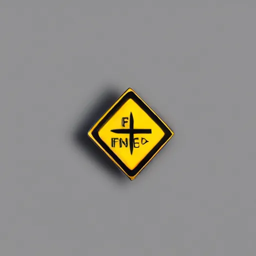 Image similar to a photo of a retro minimalistic clean fire warning enamel pin, studio lighting, behance