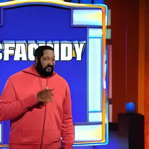 Image similar to Ghostface from Scream hosting a game of Family Feud, tv show, gameshow,