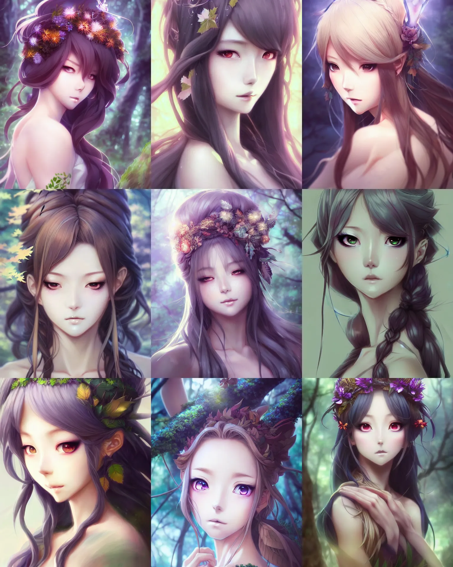 Prompt: character concept art of a beautiful anime goddess of the forest | | realistic, dramatic backlight, cute - fine - face, pretty face, realistic shaded perfect face, fine details by artgerm, wlop, rossdraws, james jean, andrei riabovitchev, bangkuart, and sakimichan, seoul, south korea, trending on artstation