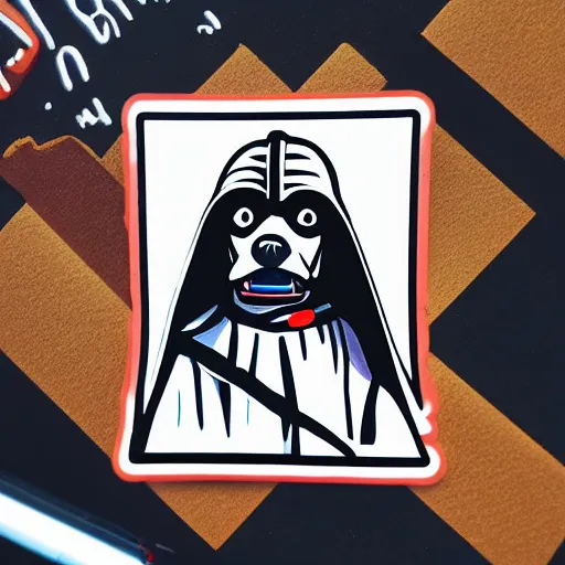 Image similar to a sticker illustration of a dog as a sith lord