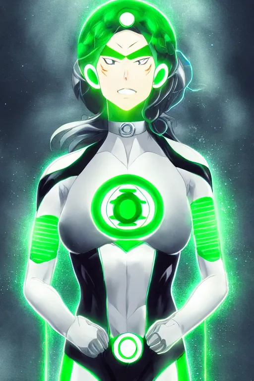 Image similar to anime key visual of a beautiful female green lantern, intricate, glowing accents, powers, glowing ring, speed, goddess, dc comics, cinematic, stunning, highly detailed, digital painting, artstation, smooth, hard focus, illustration, character concepts by senior concept artist