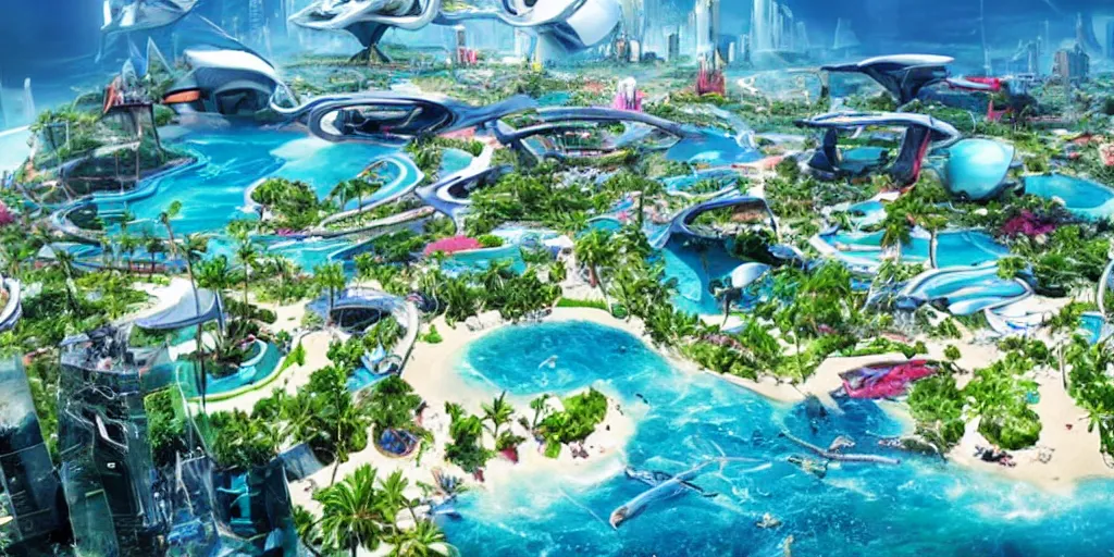 Image similar to futuristic paradise, real life picture, futuristic