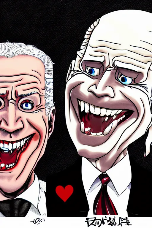 Image similar to vampire joe biden, manga art style