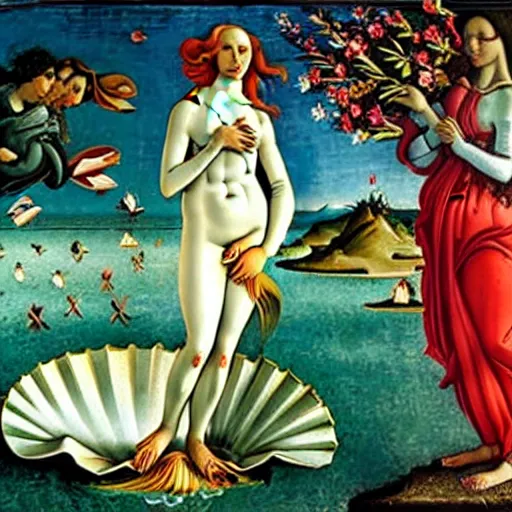 Prompt: The Birth of Venus (c.1485) by Sandro Botticelli except Venus is Boris Johnson