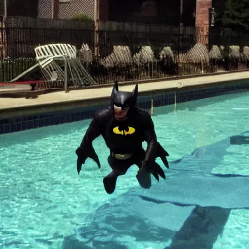 Image similar to batman doing a dive in the local pool