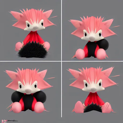 Image similar to cute fumo plush of a hedgehog girl with prickly spines, character design contest winner, silhouette, artstation, vray, anime girl, black and white and red, spoken heart