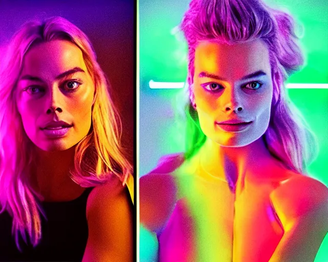 Image similar to margot robbie as neon light art, hyper detailed, award winning