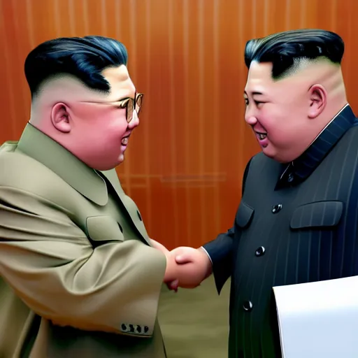 Image similar to photorealistic image of a meeting between kim jong un and paul pot