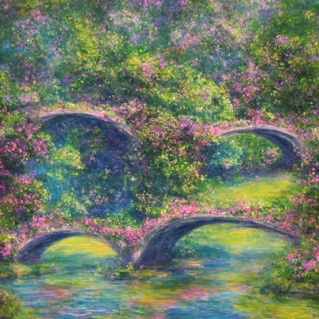 Image similar to fairyland bridge, outside of time and space, dreamy, romantic, expressive impressionist style, highly detailed, 8 k