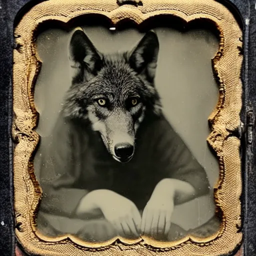 Image similar to tintype photo of a wolf eating a snake