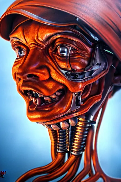 Image similar to hyperrealistic close-up graffiti exoskeleton! chinese man highly detailed concept art eric zener elson peter cinematic hard orange lighting high angle hd 8k sharp shallow depth of field