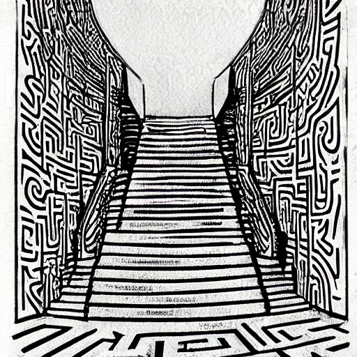 Prompt: endless maze of stairs sketch art jim henson labyrinth