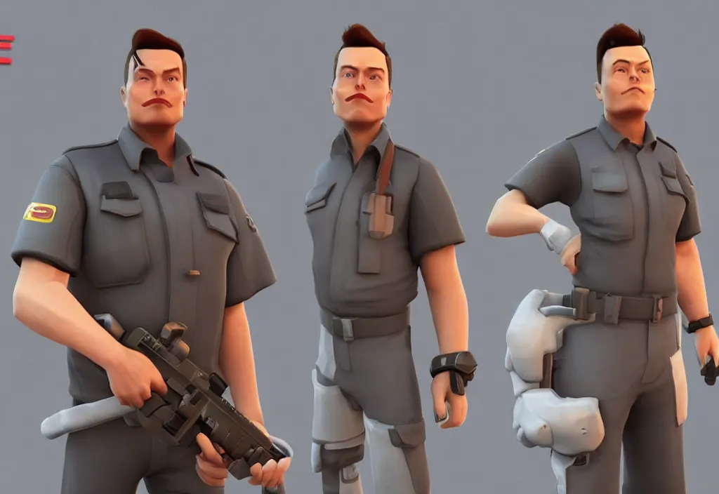 Image similar to elon musk in team fortress 2, elon musk in the video game team fortress, gameplay screenshot, close up, 3 d rendering. unreal engine. amazing likeness. very detailed.