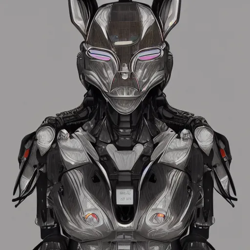 Prompt: a highly detailed portrait of a robotic humanoid rabbit mecha, fine art, detailed line drawing, 8 k, 4 k, oil on canvas, trending on artstation