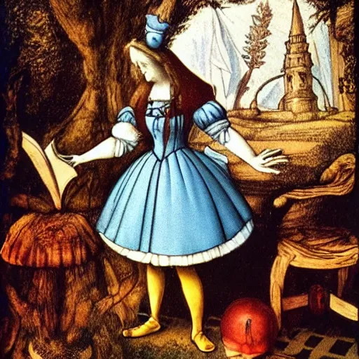 Image similar to alice in wonderland by leonardo da vinci