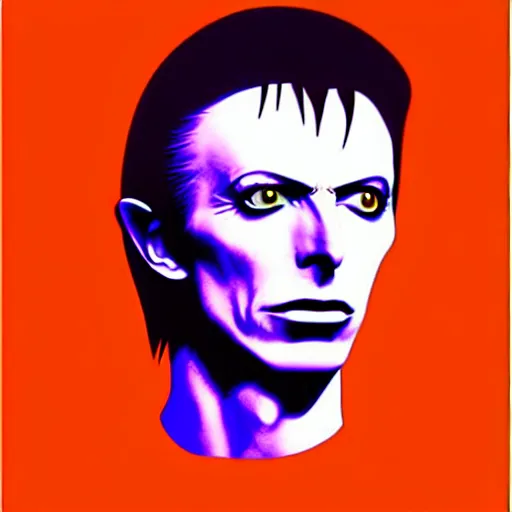 Image similar to vector art solarized screenprint of trent reznor as david bowie as dream of the endless ( sandman ) by brian bolland and andy warhol