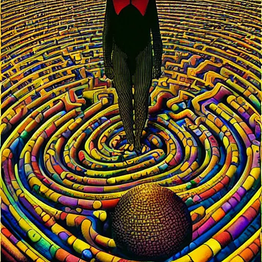 Image similar to the world is labyrinth beyond possibility of imagining, inhabited on many levels by alien intelligence, infinite in extent, staggering in its beauty, terrifying in its weirdness, endlessly satisfying and peculiar, by jean giraud