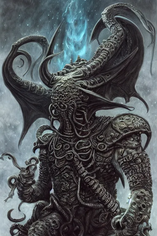 Prompt: full body concept art of Cthulhu wearing viking armor made with porcelain by Jeff Easley and Peter Elson + beautiful eyes, beautiful face + symmetry face + galaxy + gothic, surreal, dread + highly detailed, intricate complexity, epic composition, magical atmosphere + masterpiece, award winning + trending on artstation