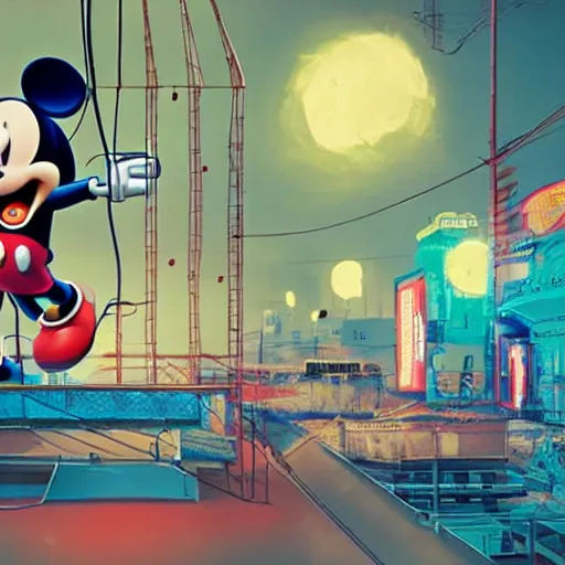 people building mickey mouse on a scene, cables | Stable Diffusion ...