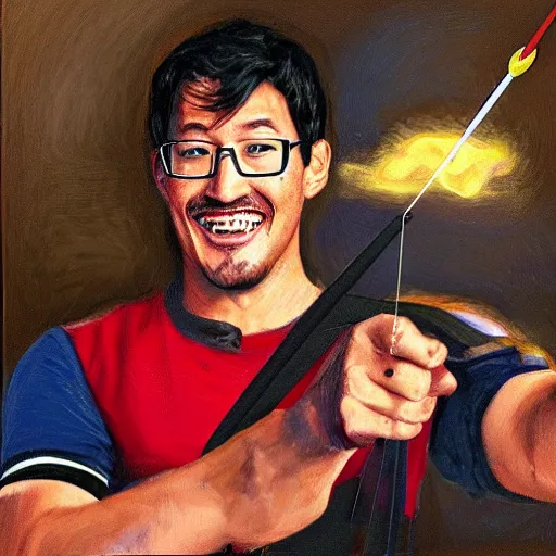 Prompt: markiplier being shot by an arrow, oil painting