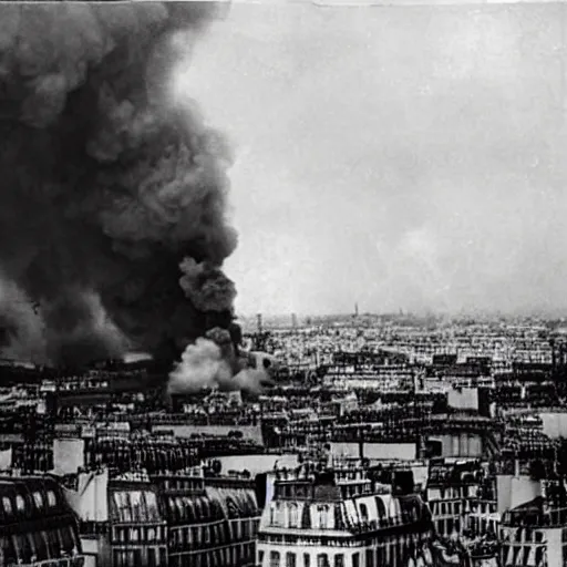 Prompt: the city of Paris being bombed in 1940