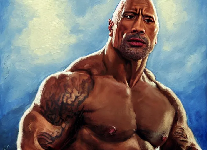 Prompt: a highly detailed beautiful painting of dwayne the rock johnson, by rafael albuquerque