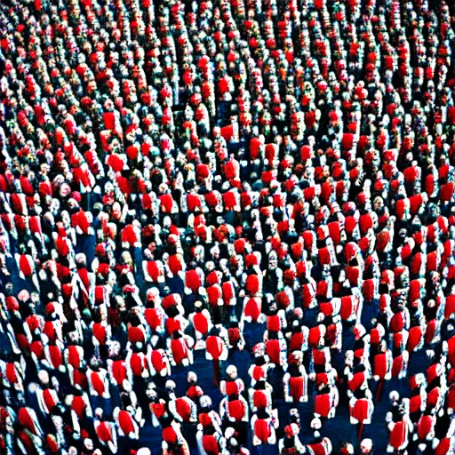 Image similar to hyperrealistic photography of highly detailed where's wally? by martin handford wiew from above