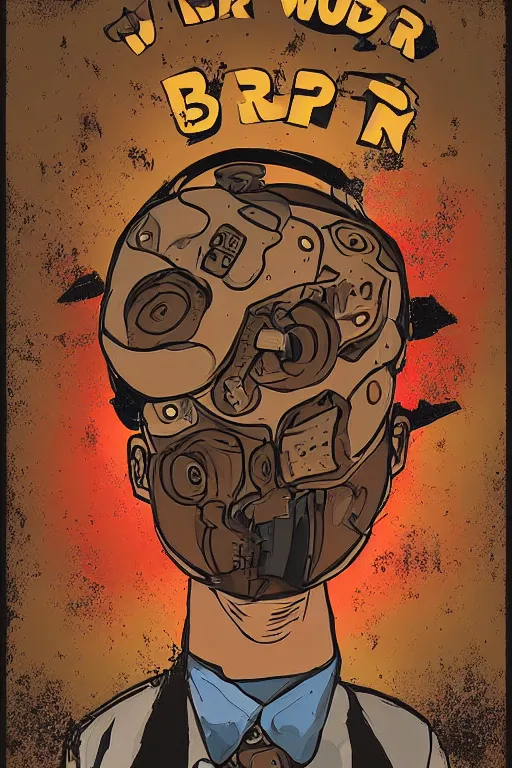 Image similar to worker burn factory with oculus through his head, poster propaganda art style, higly detailed