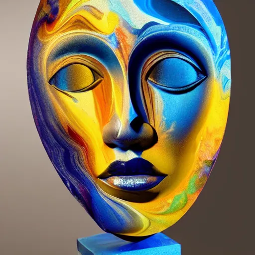 Image similar to epic, abstract sculpture of beautiful female face and marbling liquifying acrylic painting, clouds, golden hour, beautiful light, 3 d sculpture of carving marble