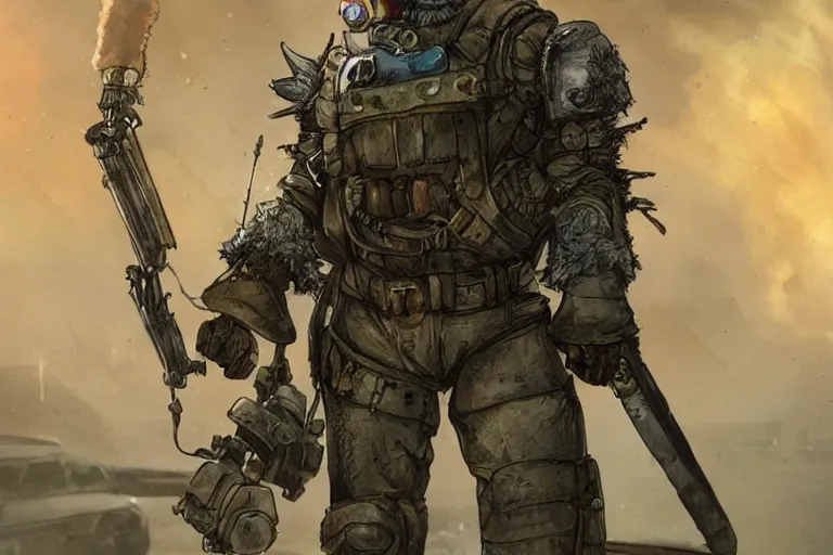 Image similar to a good ol'otter fursona ( from the furry fandom ), heavily armed and armored facing down armageddon in a dark and gritty version from the makers of mad max : fury road. witness me.