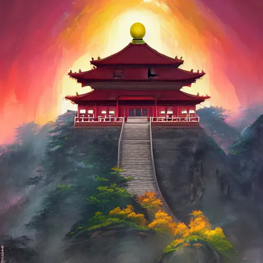Prompt: chinese buddhist temple on the side of a mountain by anato finnstark, by alena aenami, by john harris, by ross tran, by wlop, by andreas rocha