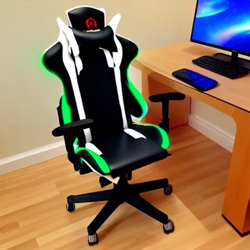 Prompt: apple product, gamer chair, smart gamer chair, highly detailed, new technology