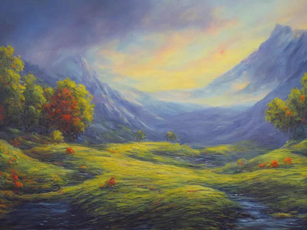 Prompt: a beautiful landscape painting, trending on arstation