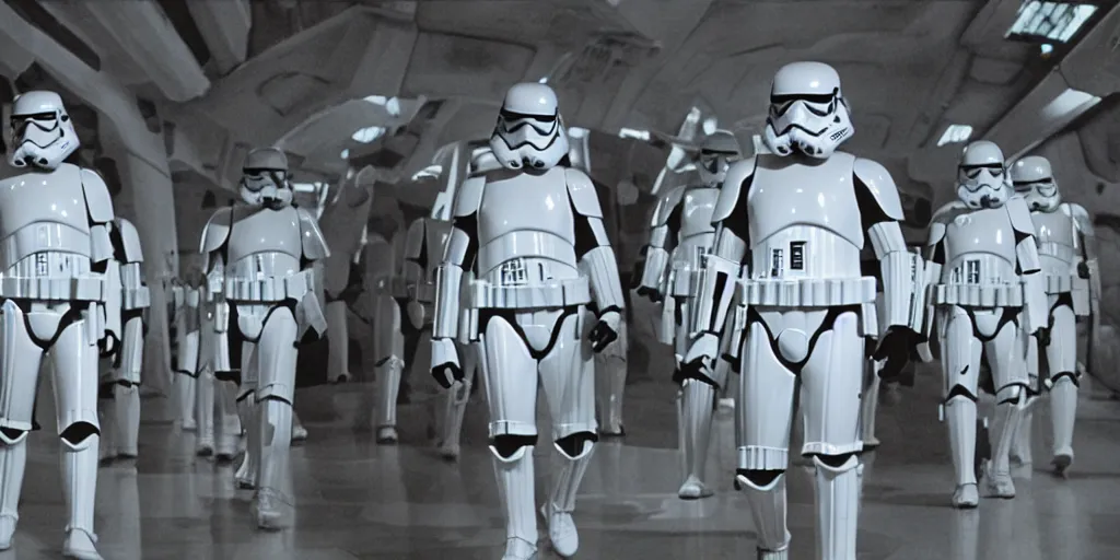 Image similar to a film still of star wars directed by Stanley Kubrick