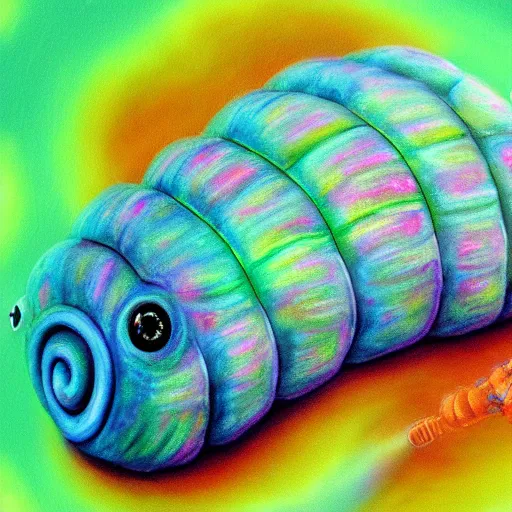 Image similar to luminescent colorful detailed airbrush painting of a tardigrade!!! detailed 4 k