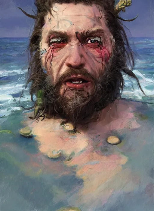 Image similar to portrait of a goblin pirate, gritty, fantasy character portrait, ocean background, artwork by Jeremy Lipkin and Giuseppe Dangelico Pino and Michael Garmash and Rob Rey, very coherent asymmetrical artwork, sharp edges, perfect face, simple form