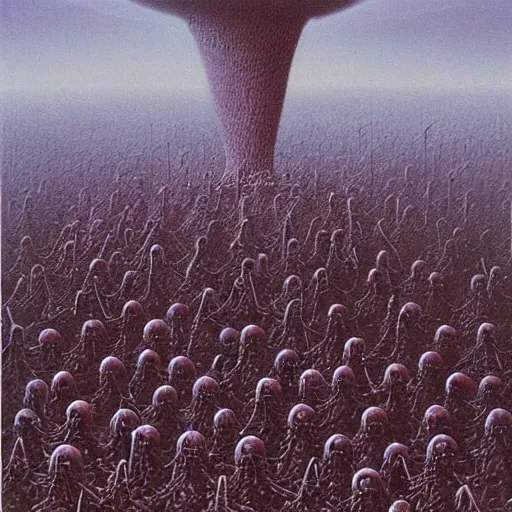 Image similar to toy soldiers in a swiderweb, zdzisław beksinski