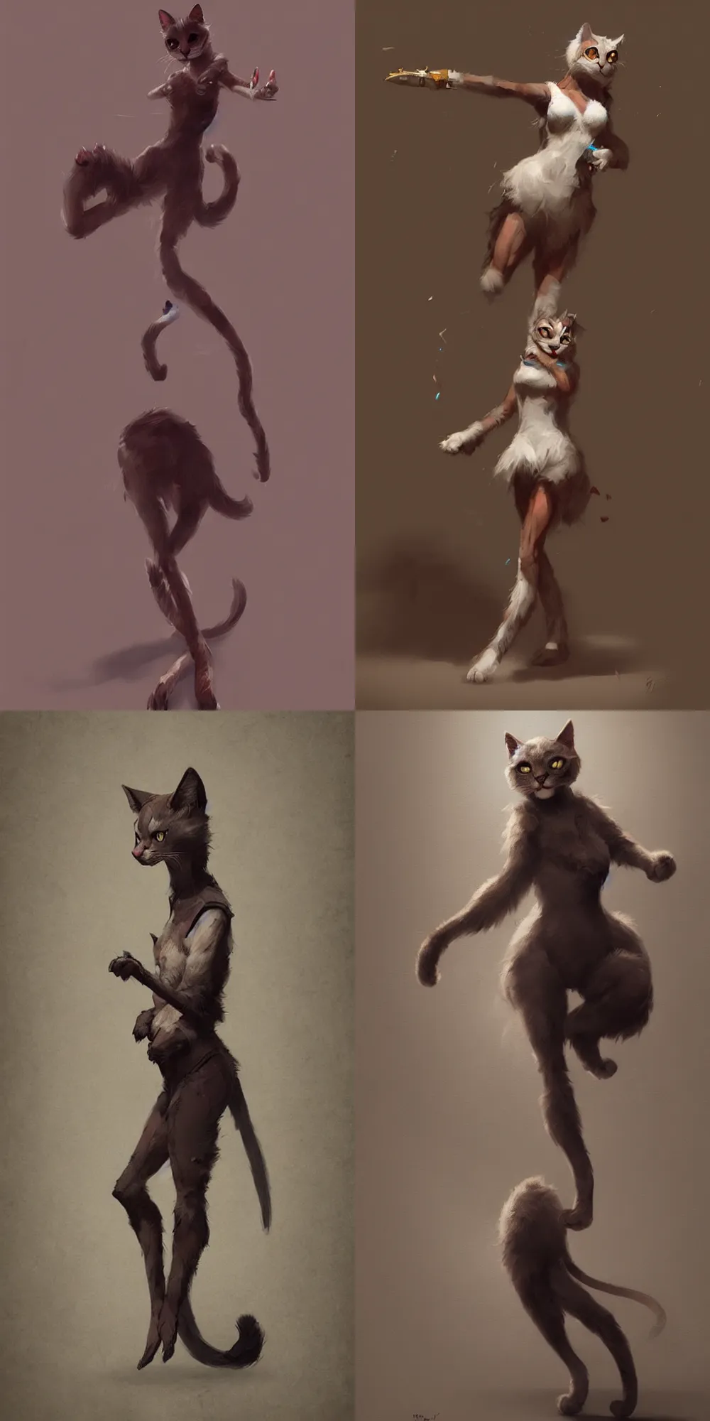 Prompt: conceptual artwork of a full body of an anthropomorphic female cat, by greg rutkowski, matte painting, furry art, artstation, deviantart, pixiv trending