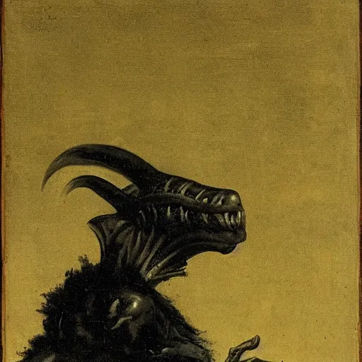 Prompt: academic portrait of alien creature by Goya
