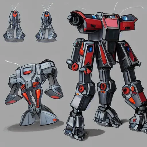 Prompt: concept art for portable battle mech, art station