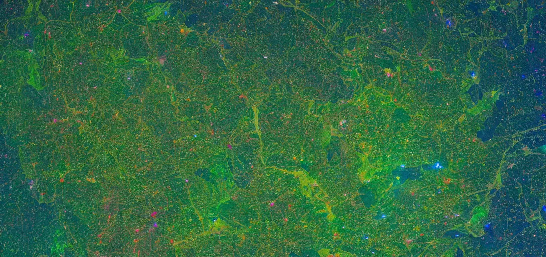 Image similar to nasa photo of the amazon forest made of plastic bags of different colors, in a real space photography, super detailed image, trending on artstation, moody, cinematic, 8 k, volumetric lighting