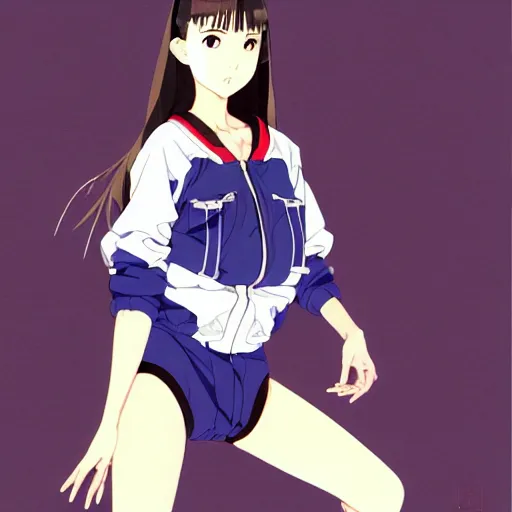 Image similar to a beautiful japanese natalie portman gravure model, wearing oversized native designer bomber jacket and leotard with overalls, bulky poofy bomber jacket with mesoamerican patterns, mesoamerican native street fashion, gapmoe yandere grimdark, trending on pixiv fanbox, painted by greg rutkowski makoto shinkai takashi takeuchi studio ghibli, akihiko yoshida