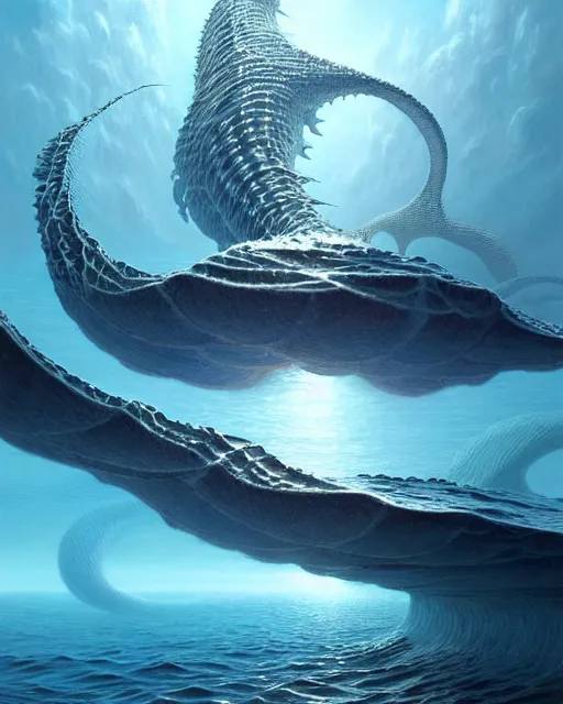 Prompt: a hyper - detailed 3 d render of aquatic creatures of the cresting waves, surrealism!!!!! surreal concept art, lifelike, photorealistic, digital painting, aesthetic, smooth, sharp focus, artstation hd, by greg rutkowski, bruce pennington, valentina remenar and asher duran,