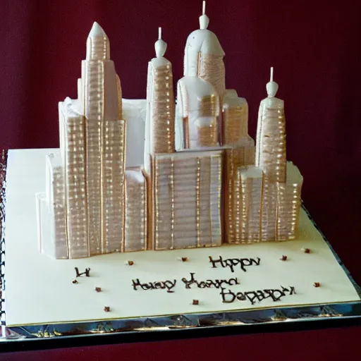 Prompt: a fancy cake design inspired by a fully detailed city