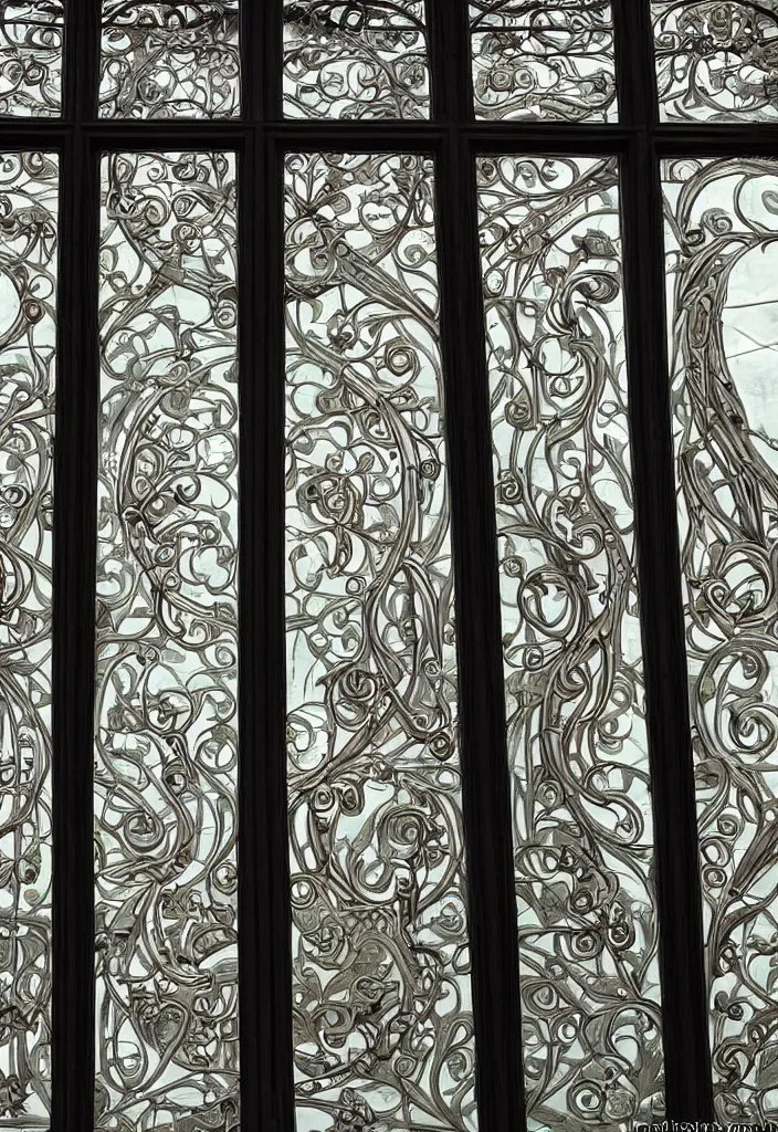 Image similar to photo of a beautiful window, intricate details, art nouveau, iron frame, world of warcraft